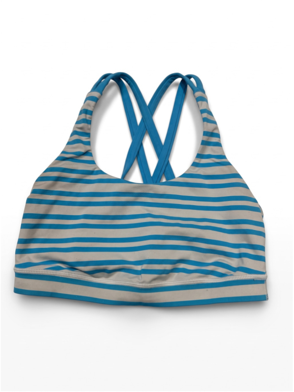 LULULEMON Energy Bra Twin Stripe Spry Blue Sports Bra Athleisure Yoga Gym, Sz 6